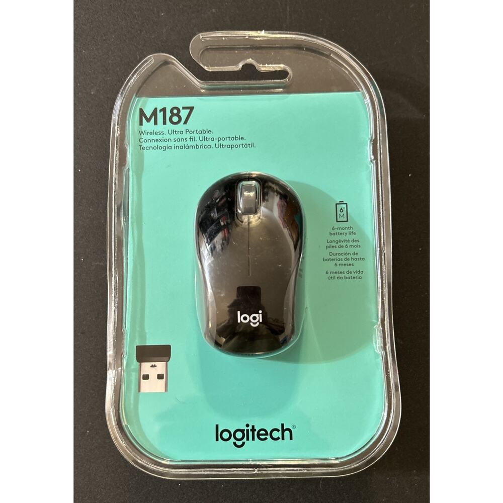 Logitech M187 Wireless Mini Mouse Black USB Nano Receiver Portable New & Sealed